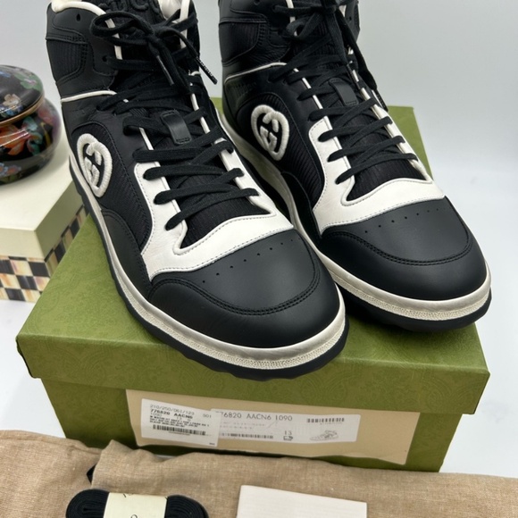 Men’s Gucci Mac 80 high top leather sneakers size 13 made in Italy - Picture 2 of 11